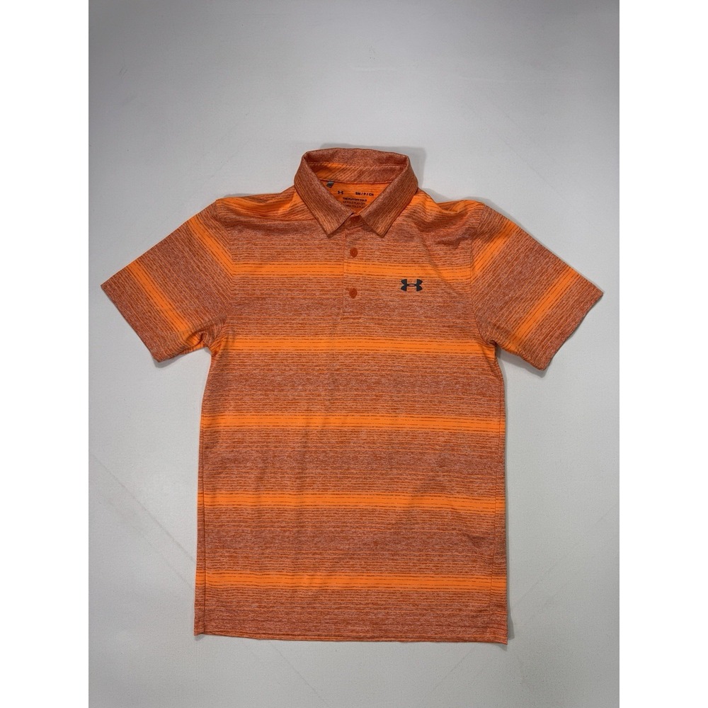 Under Armour The Playoff Polo Shirt Mens Small Orange Striped Loose Golf 1350210